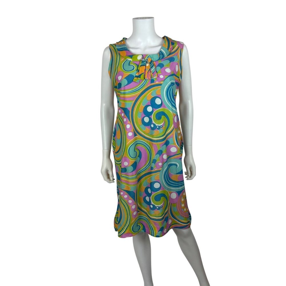Vintage 60s Trippy Dress Womens Small Colorful Psychedelic Swirl Print Shift - Picture 2 of 10
